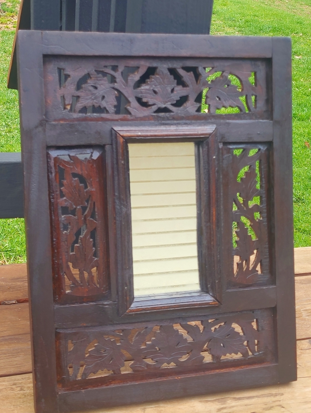 Pier 1 Imports Jodhpur Hand Carved Wood Wall Mirror Rustic Boho India